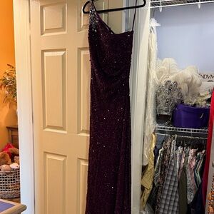 Scala One Shoulder Dress in Deep Purple Sequins
